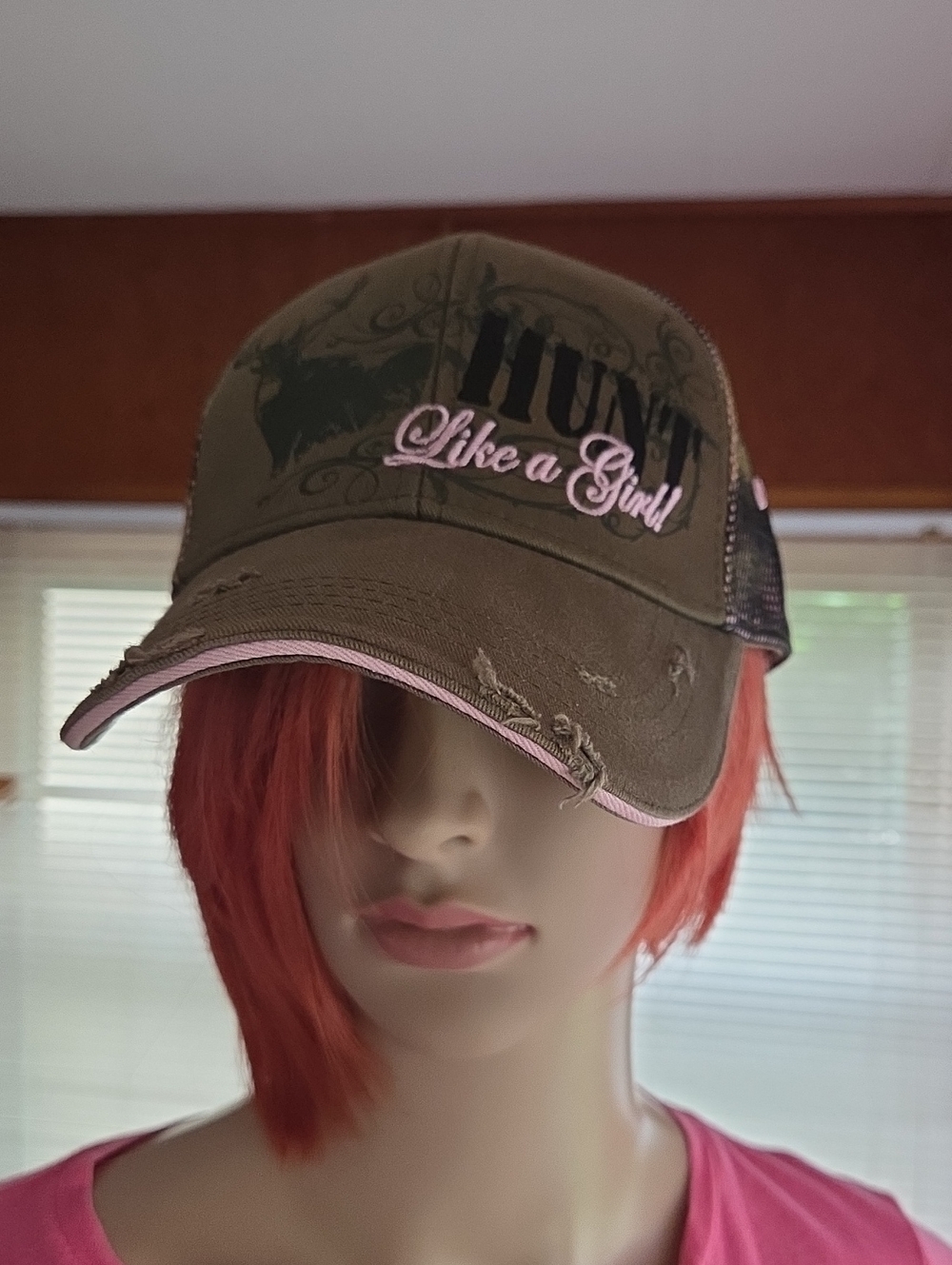 Like a Girl 'Hunt' Trucker Cap - Olive with Pink Trim